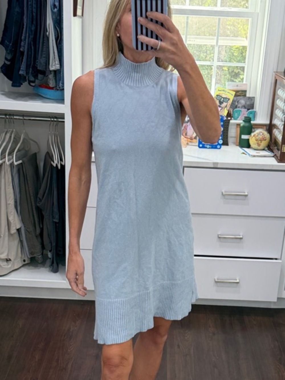 Sleeveless Light Blue Knit Shift Dress S
